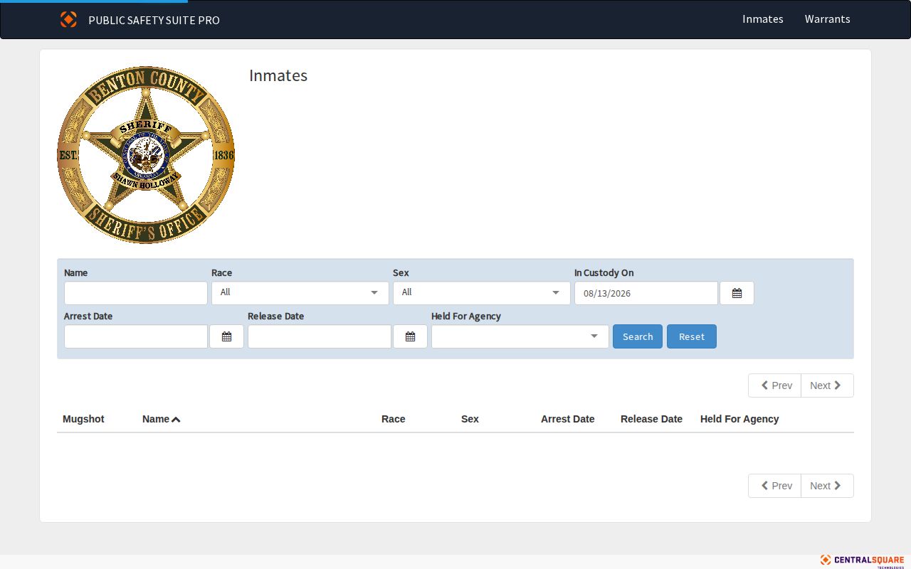Benton County current inmate roster and booking search