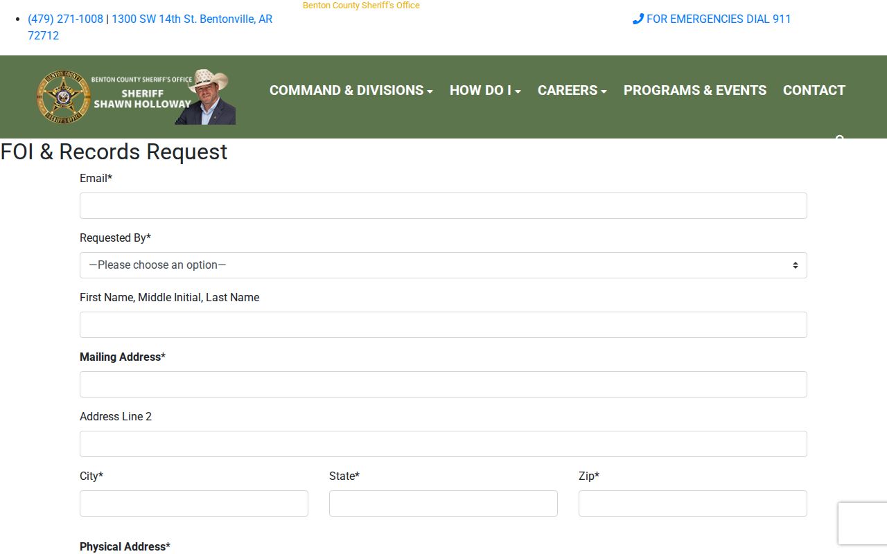 Benton County booking record and mugshot request form