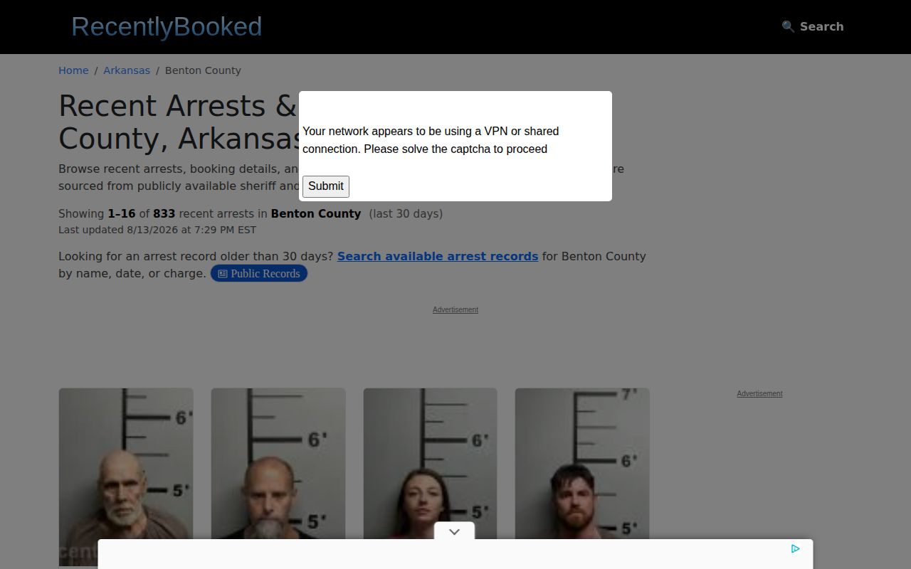 Unofficial Benton County recent booking record source