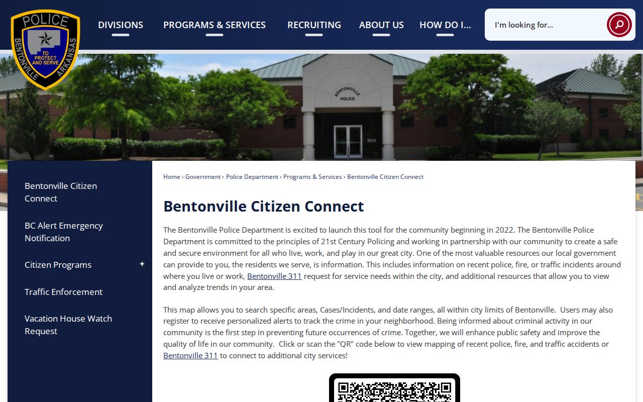 Bentonville Citizen Connect for Benton County police case and arrest context